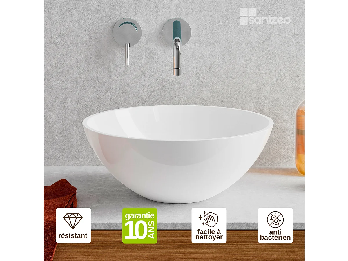 Vasque à poser VIDAR - 75% Minéral Blanc Brillant Ronde 38cm*H15cm - LAVABERG
