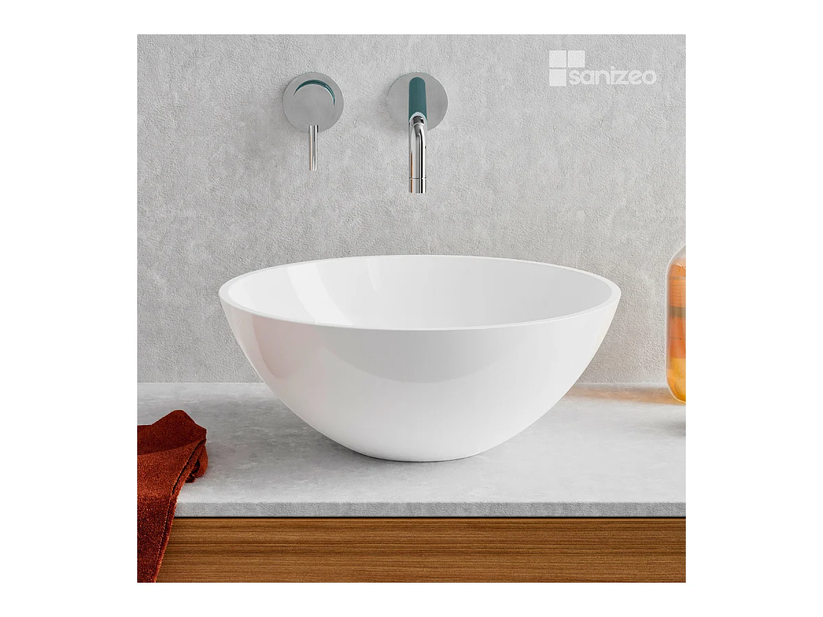 Vasque à poser VIDAR - 75% Minéral Blanc Brillant Ronde 38cm*H15cm - LAVABERG