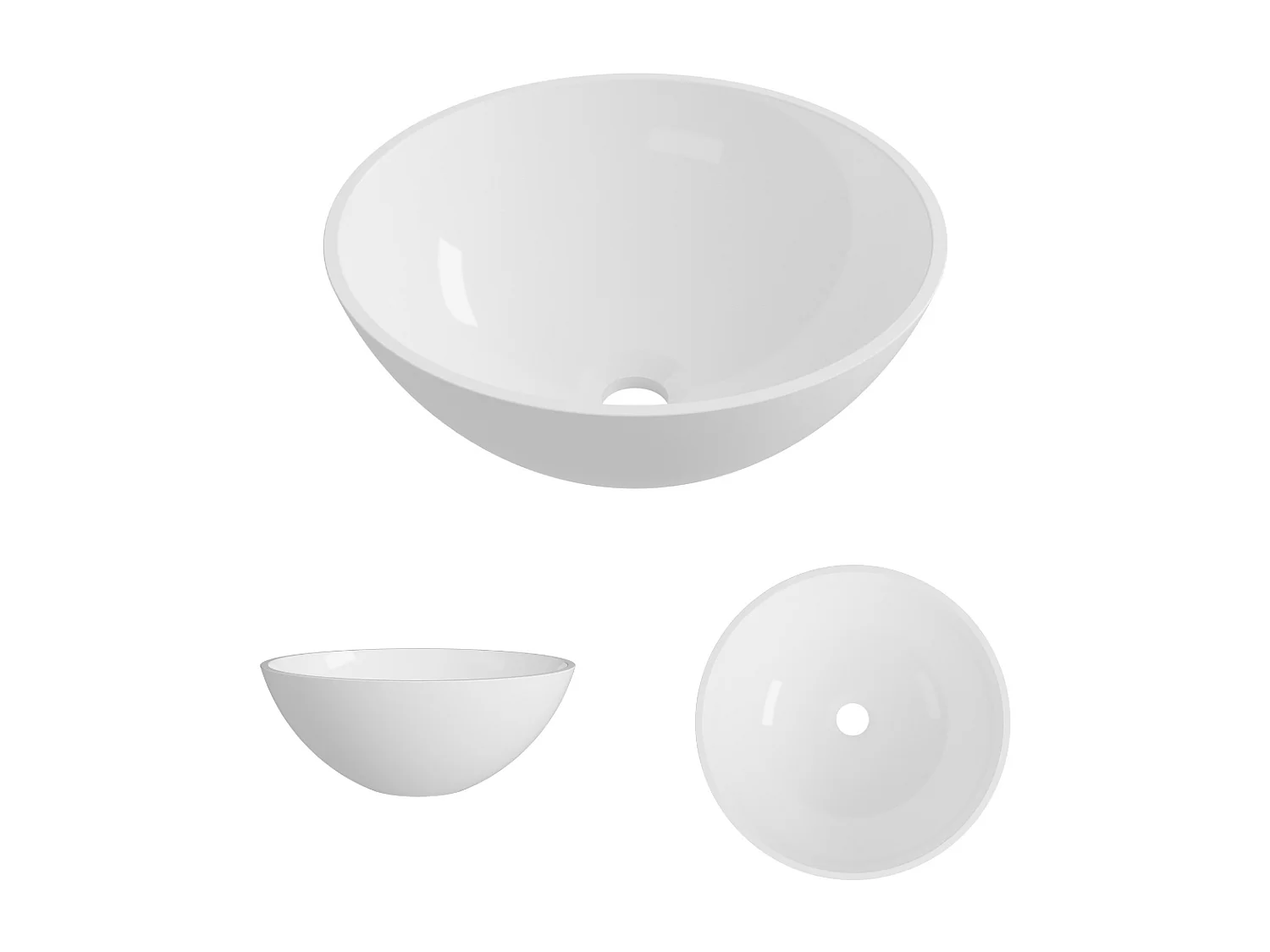 Vasque à poser ronde - Blanc Brillant en Résine - Ø38 x H15 cm - Mod. VIDAR LAVABERG