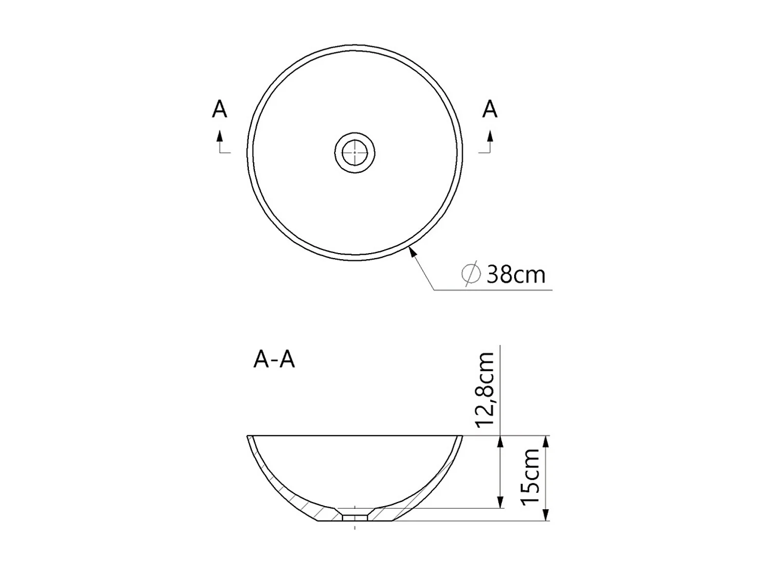 Vasque à poser ronde - Blanc Brillant en Résine - Ø38 x H15 cm - Mod. VIDAR LAVABERG