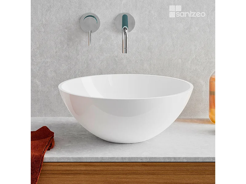 Vasque à poser VIDAR - 75% Minéral Blanc Brillant Ronde 38cm*H15cm - LAVABERG