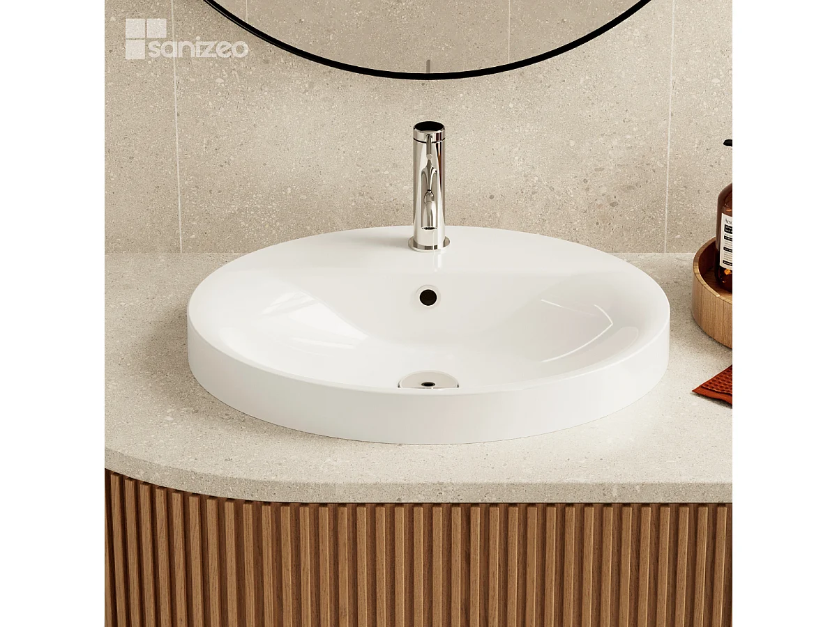 Vasque à encastrer LEIF - 75% Minéral Blanc Brillant Ovale 55*45*H13,2cm - LAVABERG