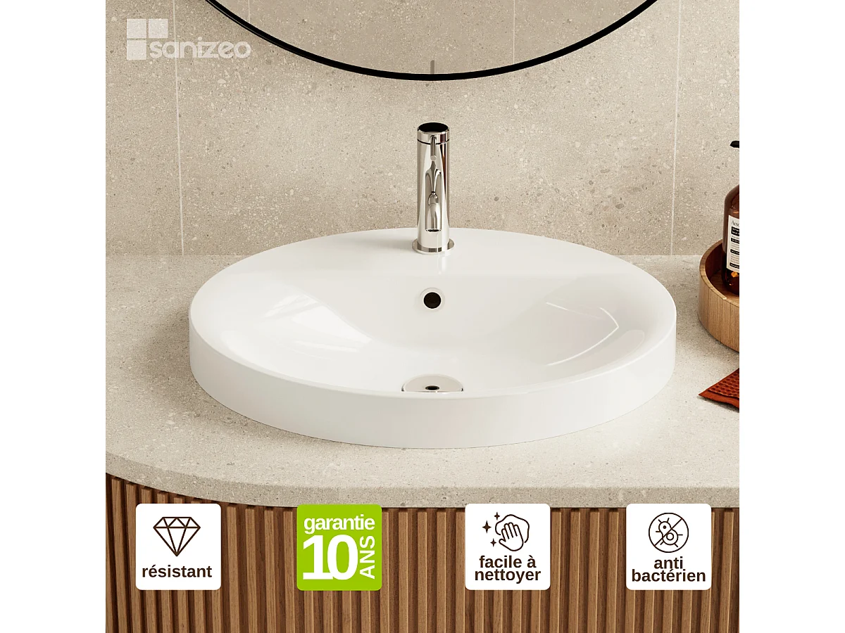Vasque à encastrer LEIF - 75% Minéral Blanc Brillant Ovale 55*45*H13,2cm - LAVABERG