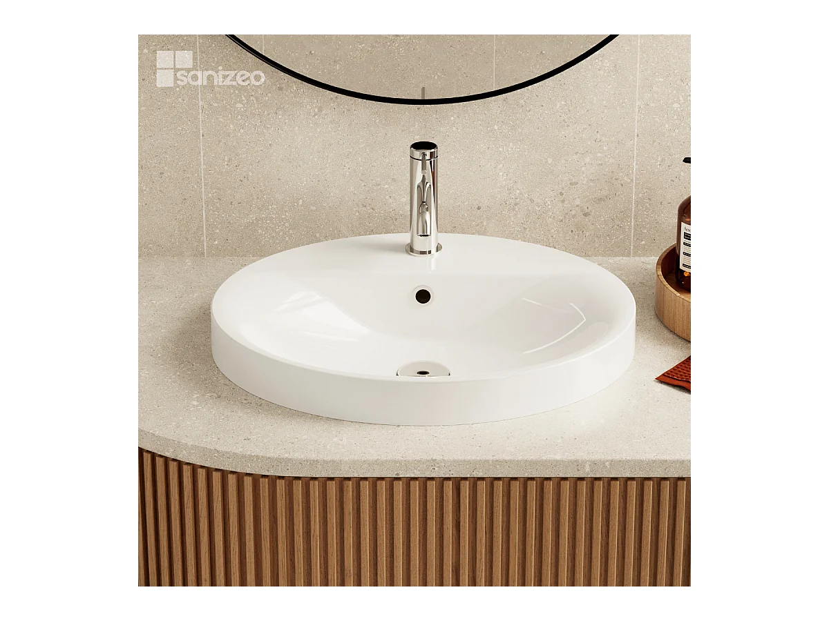 Vasque à encastrer LEIF - 75% Minéral Blanc Brillant Ovale 55*45*H13,2cm - LAVABERG