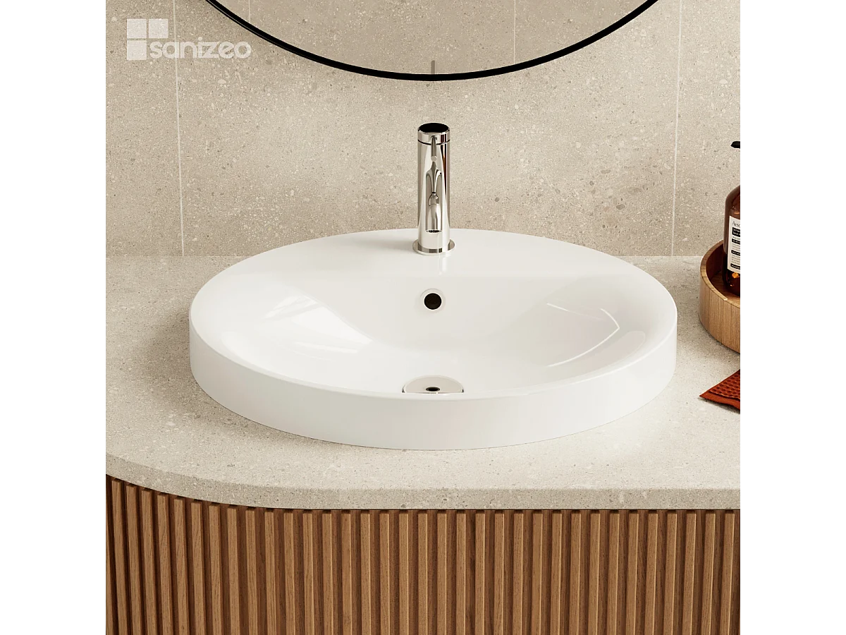 Vasque à encastrer LEIF - 75% Minéral Blanc Brillant Ovale 55*45*H13,2cm - LAVABERG