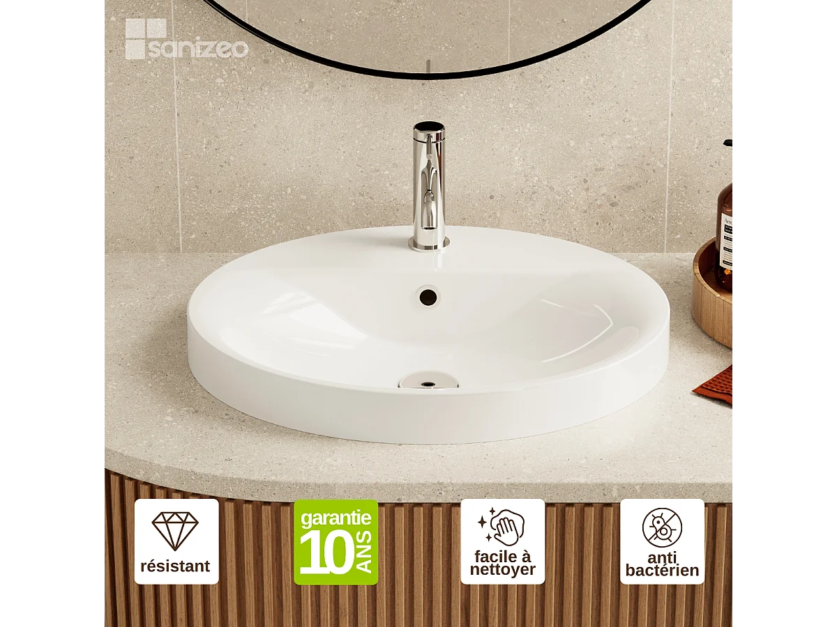 Vasque à encastrer LEIF - 75% Minéral Blanc Brillant Ovale 55*45*H13,2cm - LAVABERG