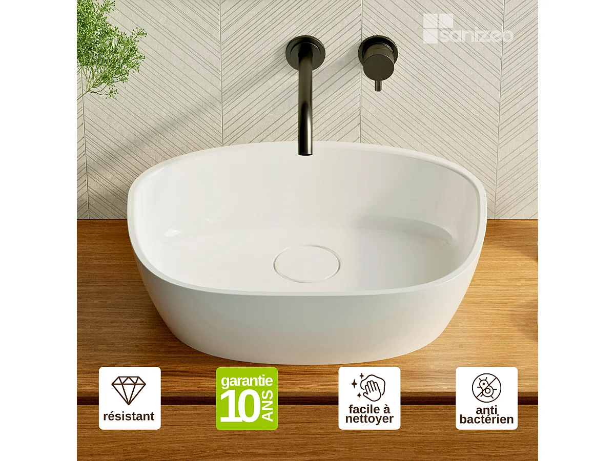 Vasque à poser FRODE - 75% Minéral Blanc Brillant Asymétrique 50*36*H16.6cm - LAVABERG