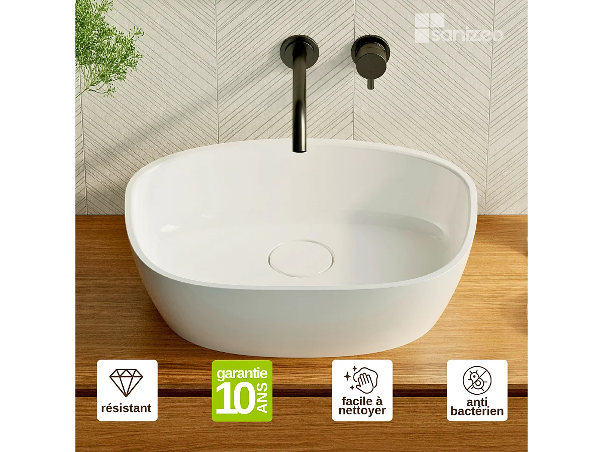 Vasque à poser FRODE - 75% Minéral Blanc Brillant Asymétrique 50*36*H16.6cm - LAVABERG