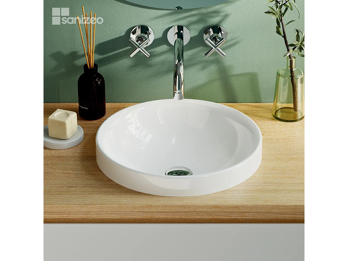 Vasque à encastrer ÉRIK - 75% Minéral Blanc Brillant Ronde 40cm*H12.7cm - LAVABERG