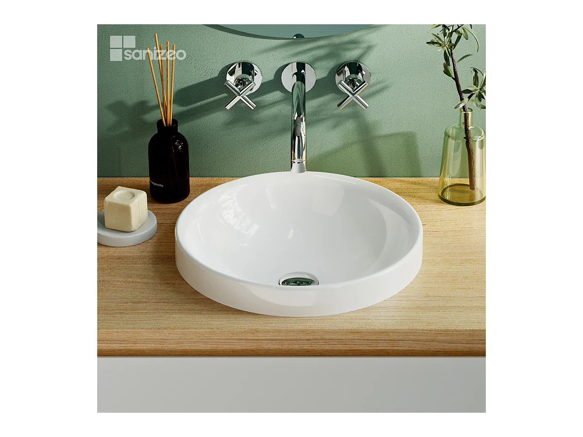 Vasque à encastrer ÉRIK - 75% Minéral Blanc Brillant Ronde 40cm*H12.7cm - LAVABERG