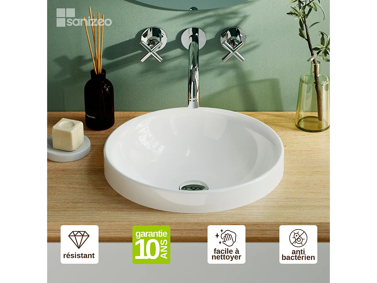 Vasque à encastrer ÉRIK - 75% Minéral Blanc Brillant Ronde 40cm*H12.7cm - LAVABERG