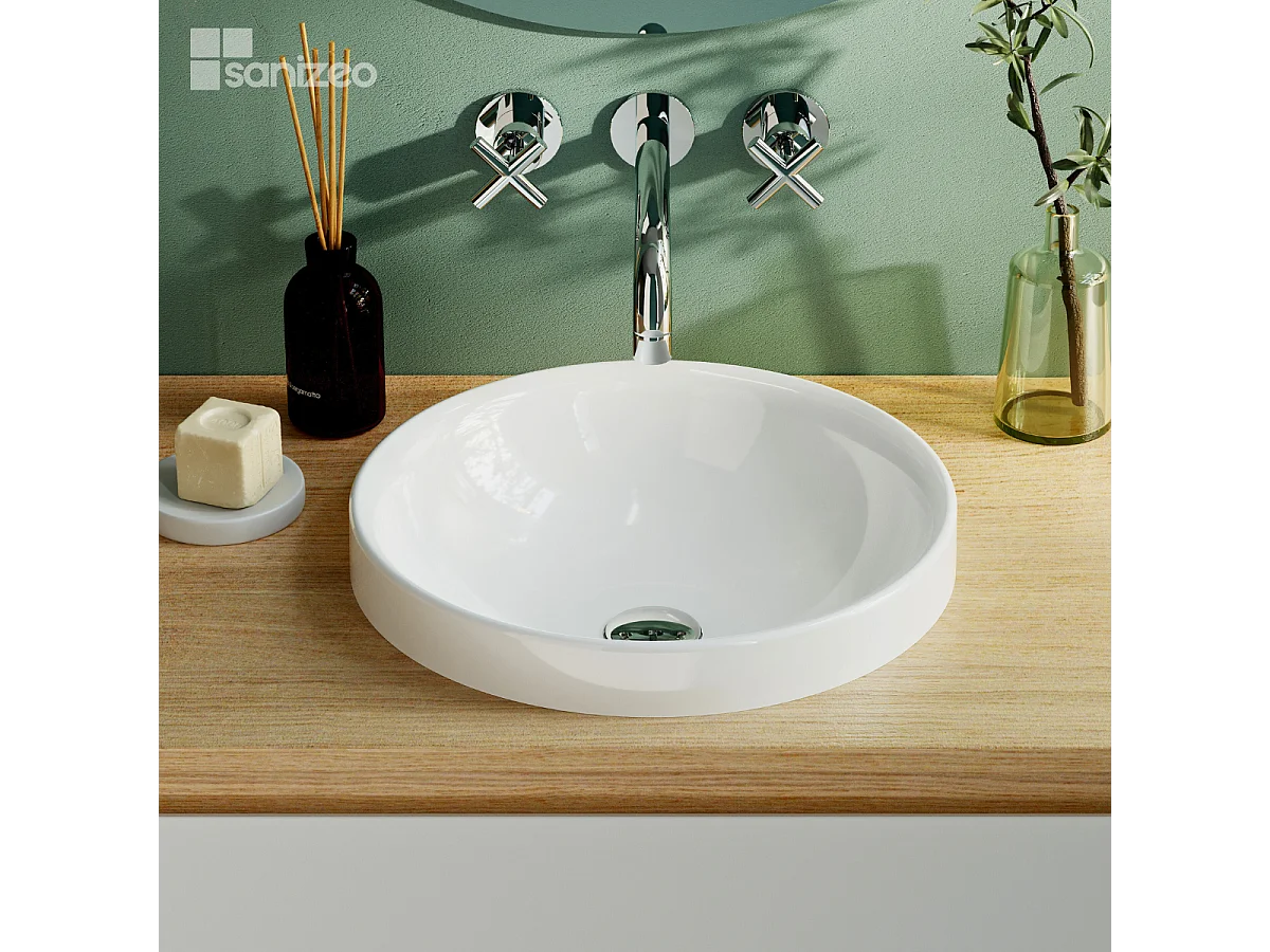 Vasque à encastrer ÉRIK - 75% Minéral Blanc Brillant Ronde 40cm*H12.7cm - LAVABERG