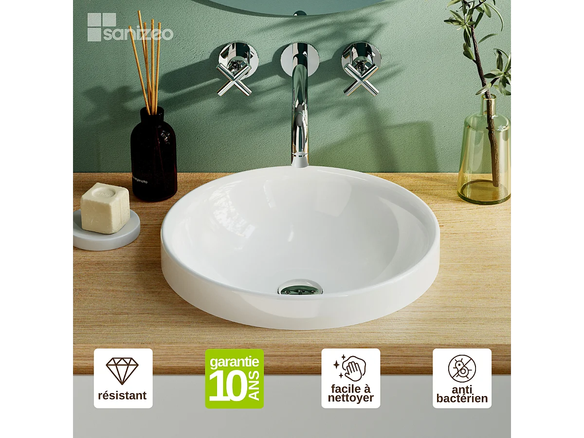 Vasque à encastrer ÉRIK - 75% Minéral Blanc Brillant Ronde 40cm*H12.7cm - LAVABERG