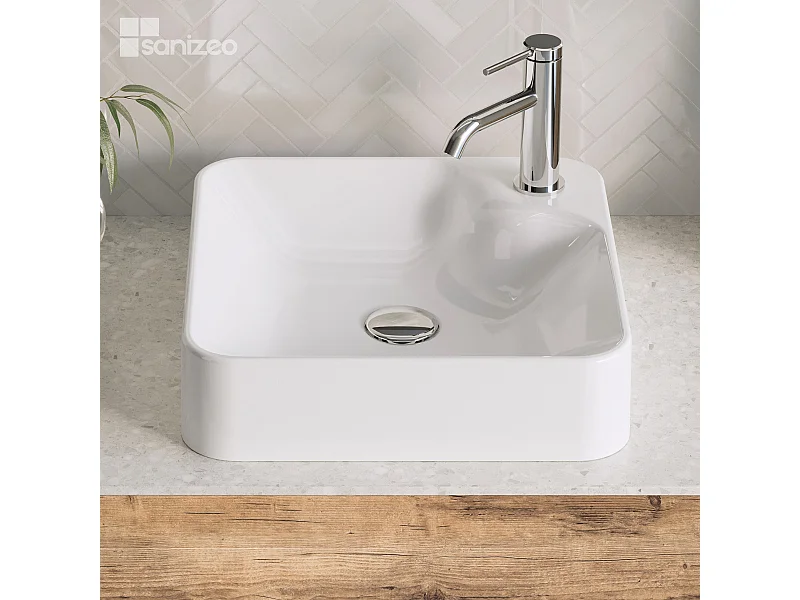 Vasque à poser INGRID - 75% Minéral Blanc Brillant Carré 40*40*H10cm - LAVABERG