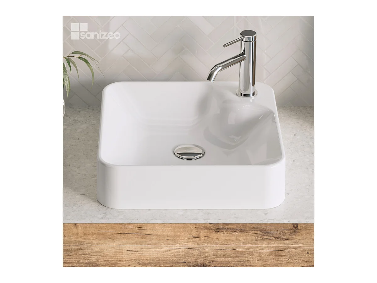 Vasque à poser INGRID - 75% Minéral Blanc Brillant Carré 40*40*H10cm - LAVABERG