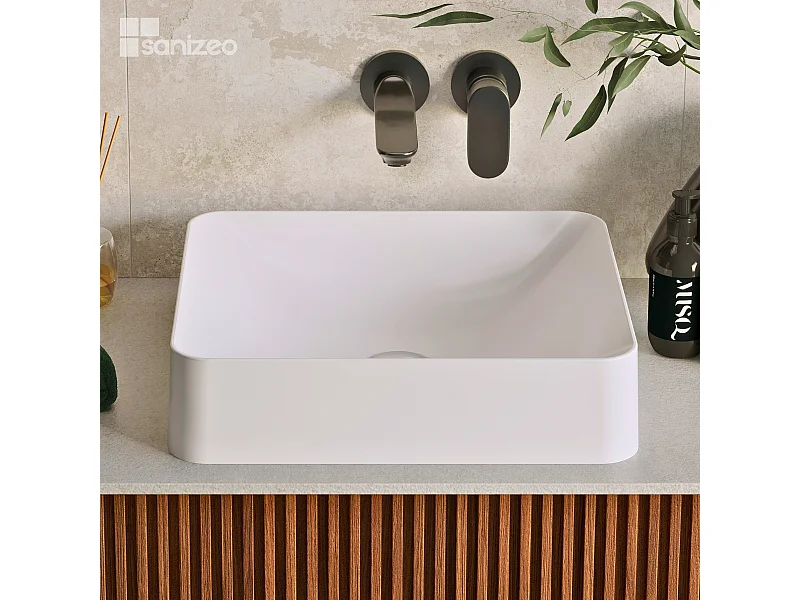 Vasque à poser OSCAR - 75% Minéral Blanc Mat Carré 45*38*H11.7cm - LAVABERG