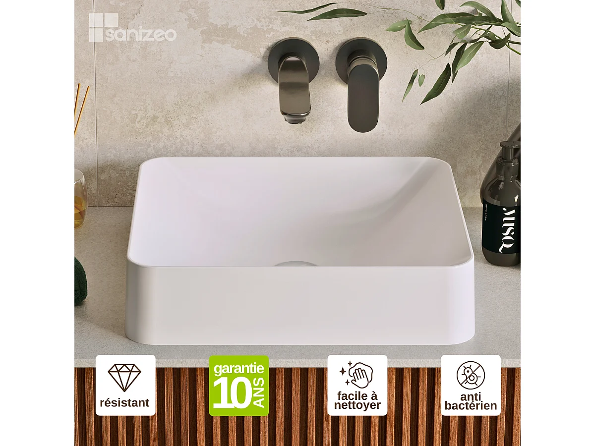 Vasque à poser OSCAR - 75% Minéral Blanc Mat Carré 45*38*H11.7cm - LAVABERG