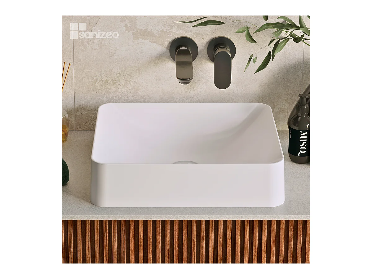 Vasque à poser OSCAR - 75% Minéral Blanc Mat Carré 45*38*H11.7cm - LAVABERG