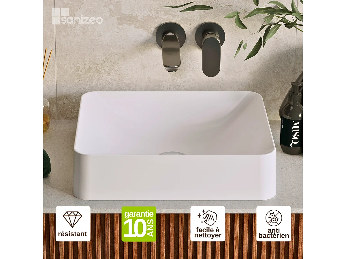 Vasque à poser OSCAR - 75% Minéral Blanc Mat Carré 45*38*H11.7cm - LAVABERG