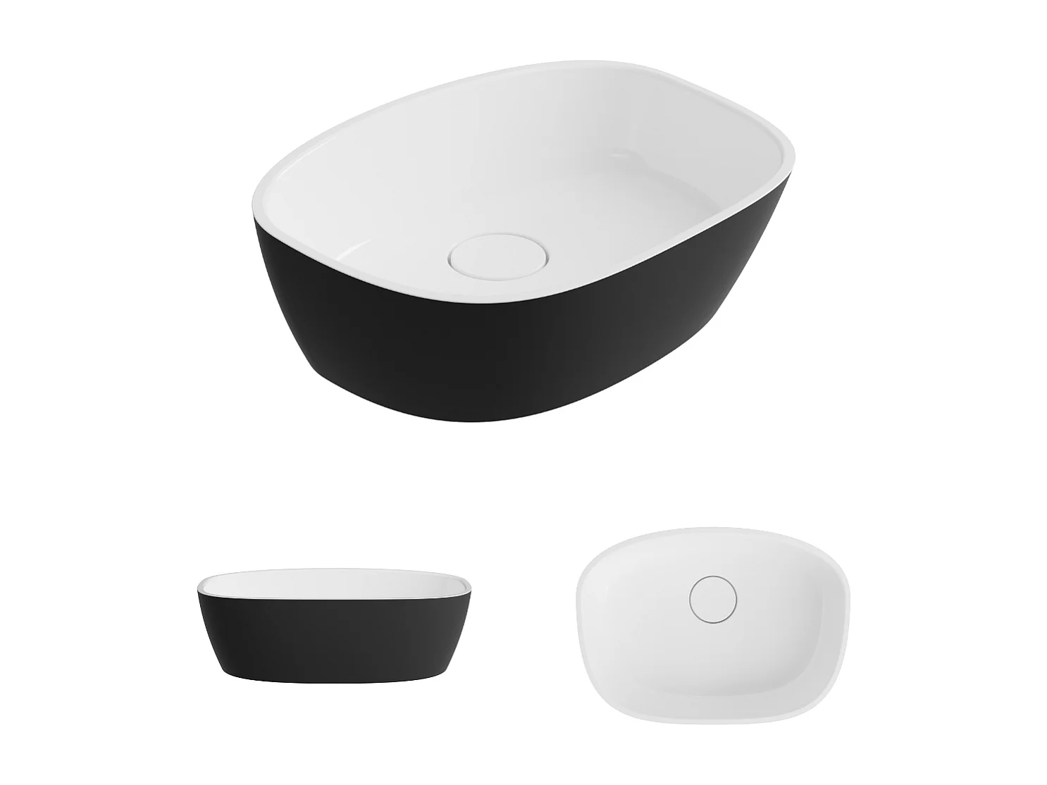 Vasque à poser FRODE - 75% Minéral Noir/Blanc Brillant Asymétrique 50*36*H16.6cm - LAVABERG