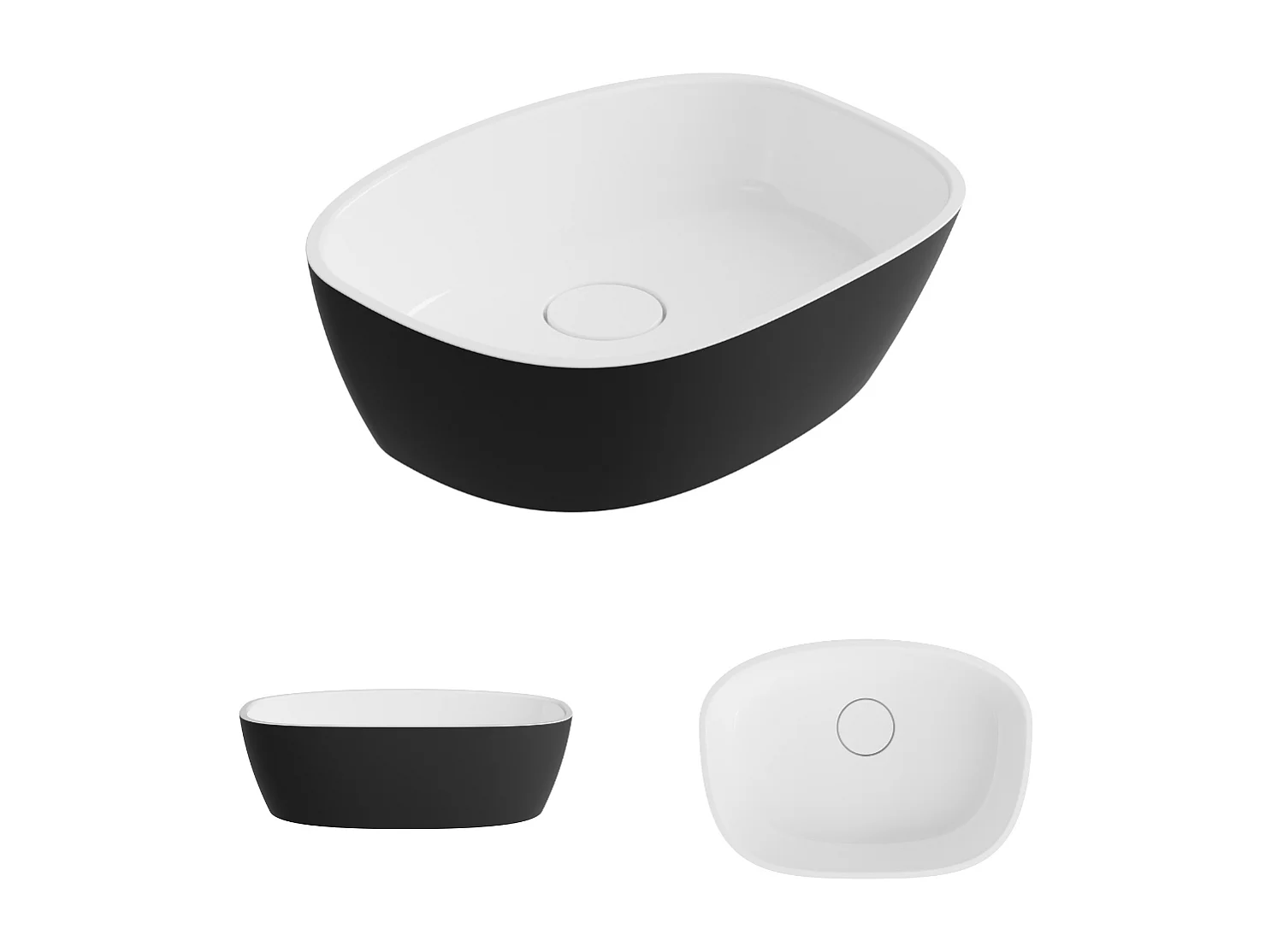 Vasque à poser FRODE - 75% Minéral Noir/Blanc Brillant Asymétrique 50*36*H16.6cm - LAVABERG