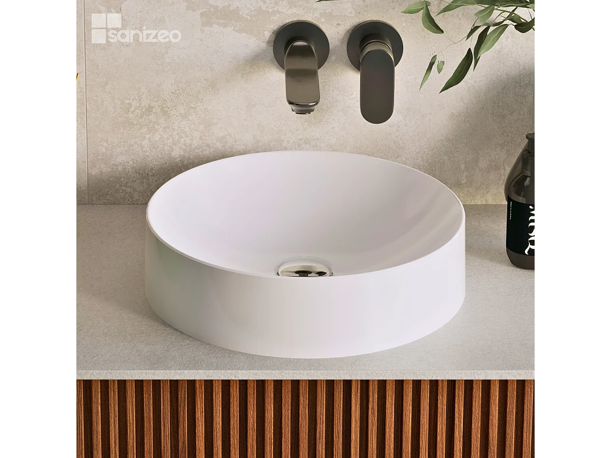 Vasque à poser OSCAR - 75% Minéral Blanc Brillant Ronde 40cm*H11.7cm - LAVABERG