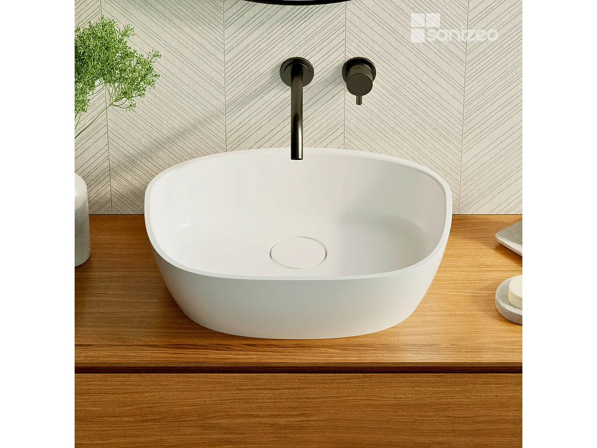 Vasque à poser FRODE - 75% Minéral Blanc Mat Asymétrique 50*36*H16.6cm - LAVABERG