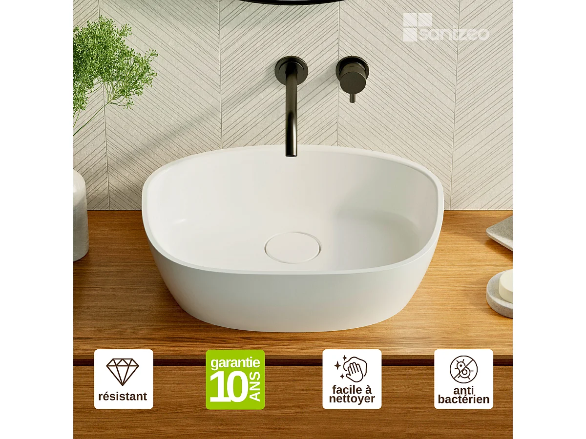 Vasque à poser FRODE - 75% Minéral Blanc Mat Asymétrique 50*36*H16.6cm - LAVABERG