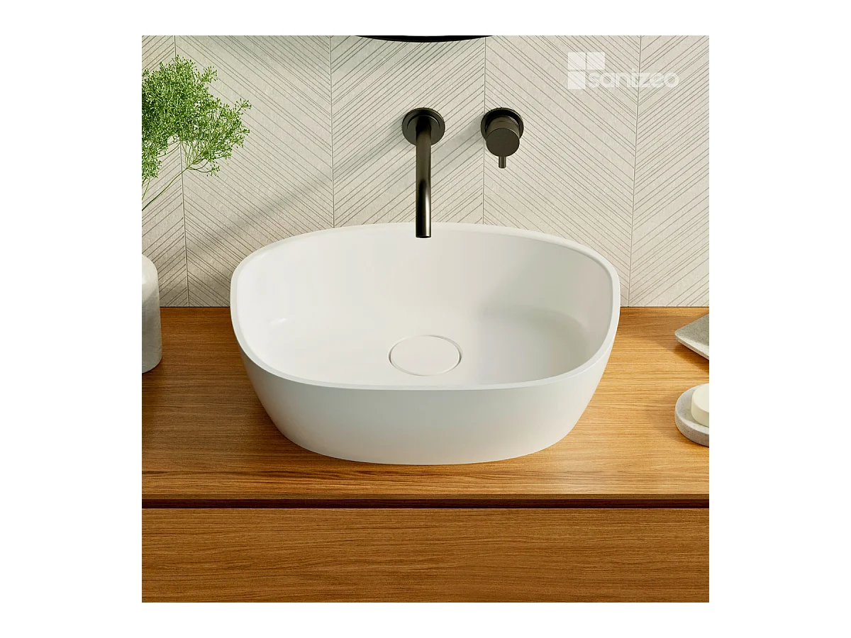 Vasque à poser FRODE - 75% Minéral Blanc Mat Asymétrique 50*36*H16.6cm - LAVABERG