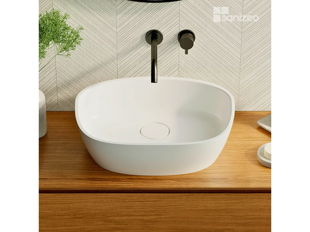 Vasque à poser FRODE - 75% Minéral Blanc Mat Asymétrique 50*36*H16.6cm - LAVABERG