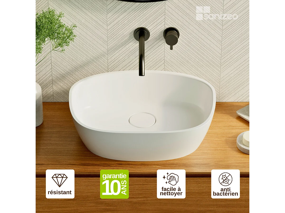 Vasque à poser FRODE - 75% Minéral Blanc Mat Asymétrique 50*36*H16.6cm - LAVABERG