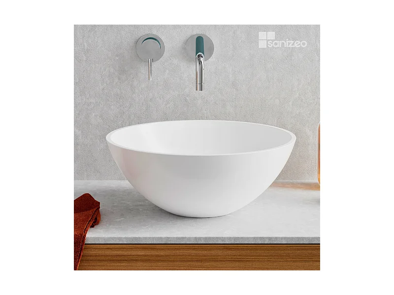 Vasque à poser VIDAR - 75% Minéral Blanc Mat Ronde 38cm*H15cm - LAVABERG