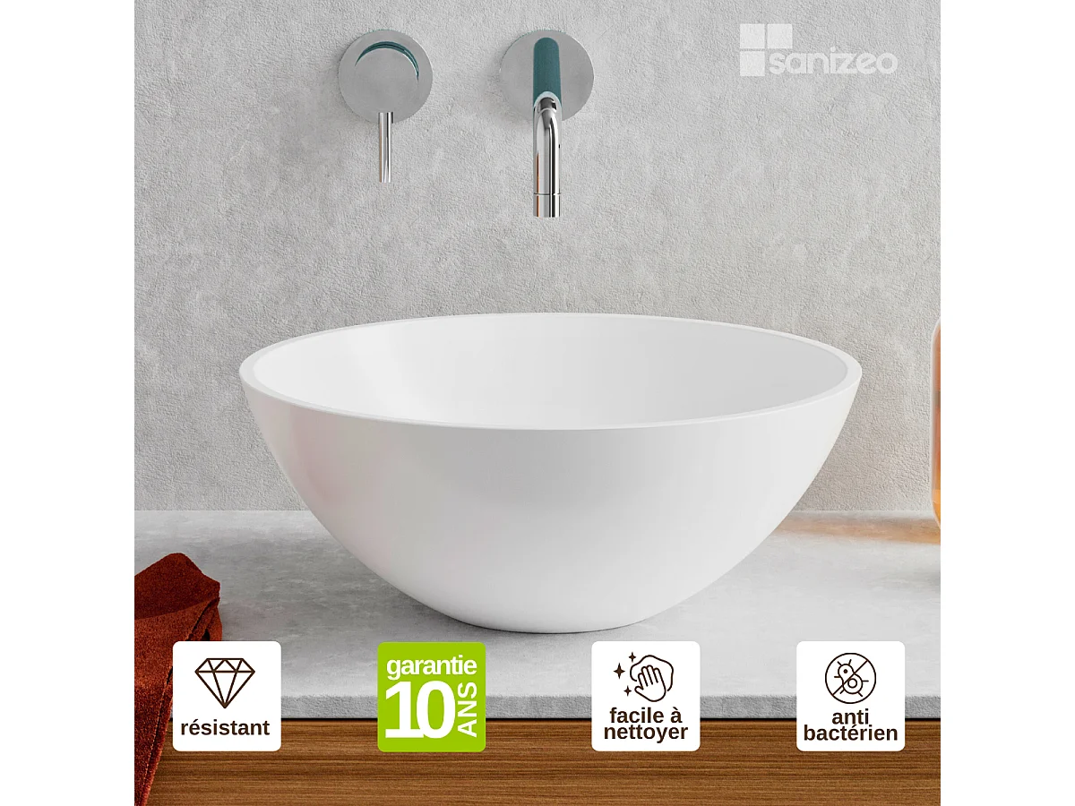 Vasque à poser VIDAR - 75% Minéral Blanc Mat Ronde 38cm*H15cm - LAVABERG