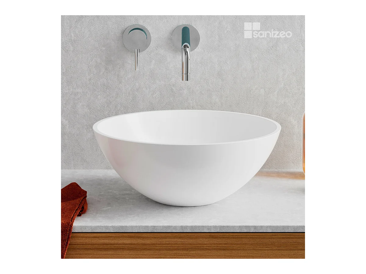 Vasque à poser VIDAR - 75% Minéral Blanc Mat Ronde 38cm*H15cm - LAVABERG