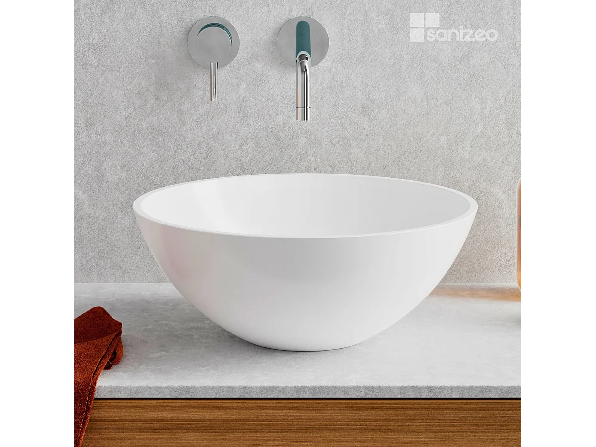 Vasque à poser VIDAR - 75% Minéral Blanc Mat Ronde 38cm*H15cm - LAVABERG