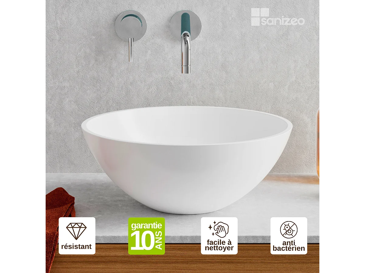 Vasque à poser VIDAR - 75% Minéral Blanc Mat Ronde 38cm*H15cm - LAVABERG