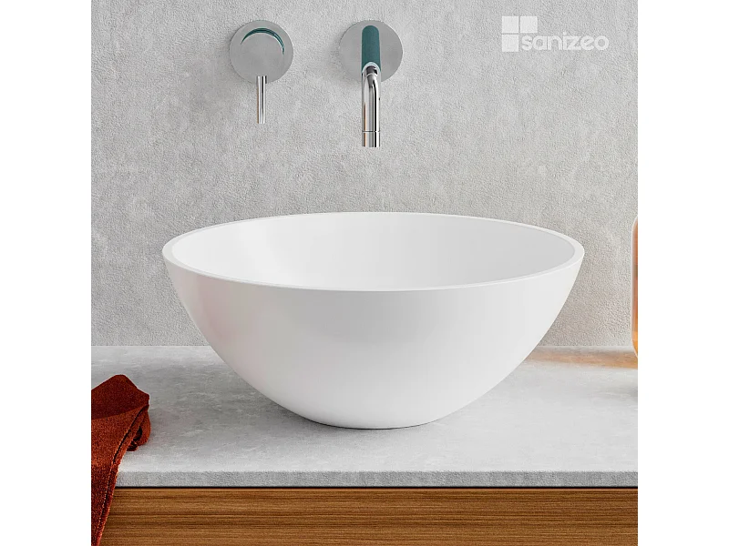 Vasque à poser VIDAR - 75% Minéral Blanc Mat Ronde 38cm*H15cm - LAVABERG