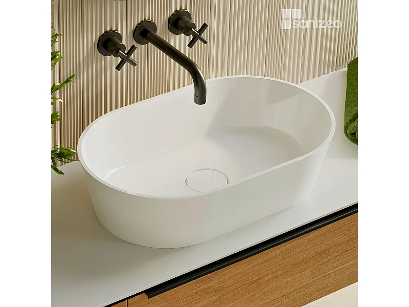 Vasque à poser KARIN  - 75% Minéral Blanc Brillant Ovale 47*38*H16.6cm - LAVABERG