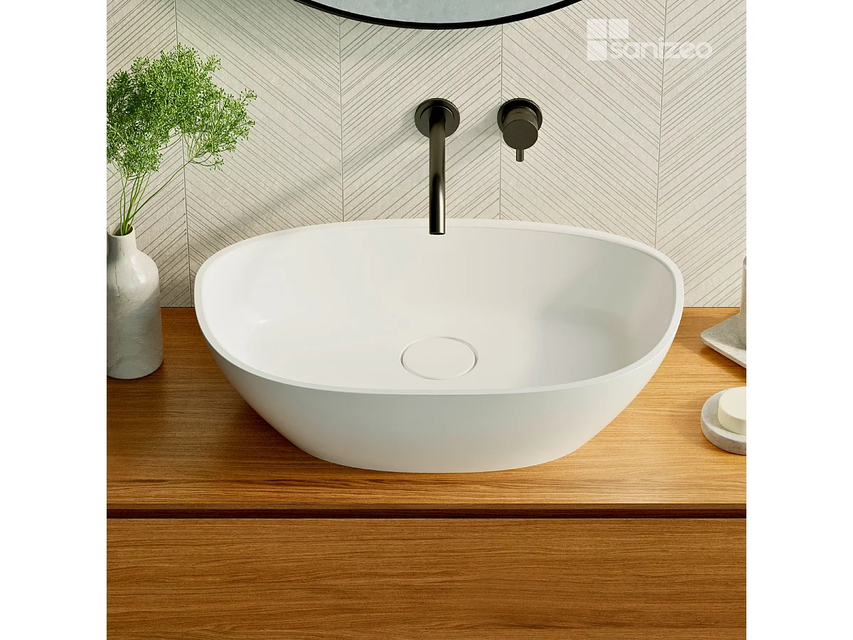 Vasque à poser FRODE - 75% Minéral Blanc Mat Asymétrique 60*36*H16.6cm - LAVABERG