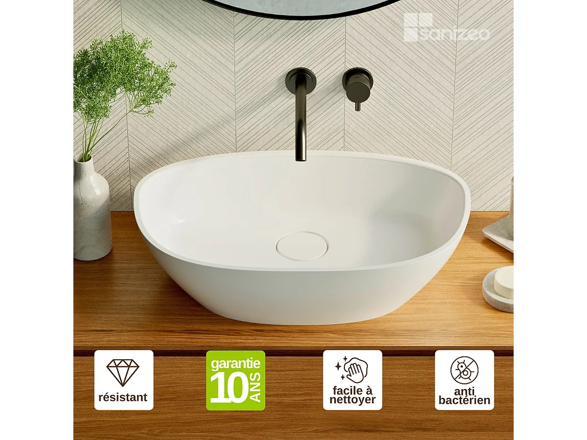 Vasque à poser FRODE - 75% Minéral Blanc Mat Asymétrique 60*36*H16.6cm - LAVABERG