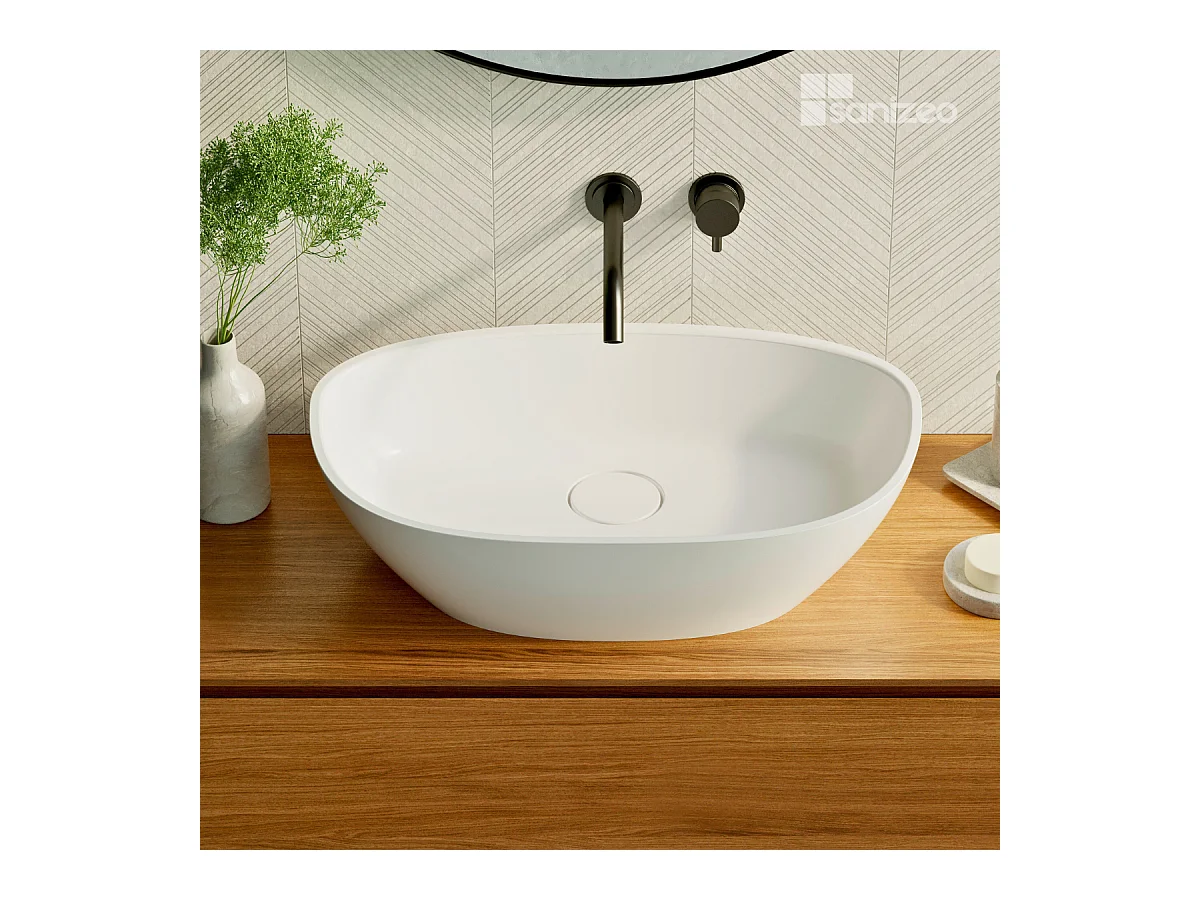Vasque à poser FRODE - 75% Minéral Blanc Mat Asymétrique 60*36*H16.6cm - LAVABERG