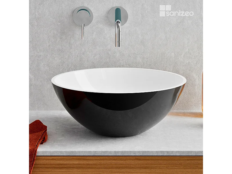 Vasque à poser VIDAR - 75% Minéral Noir/Blanc Brillant Ronde 38cm*H15cm - LAVABERG