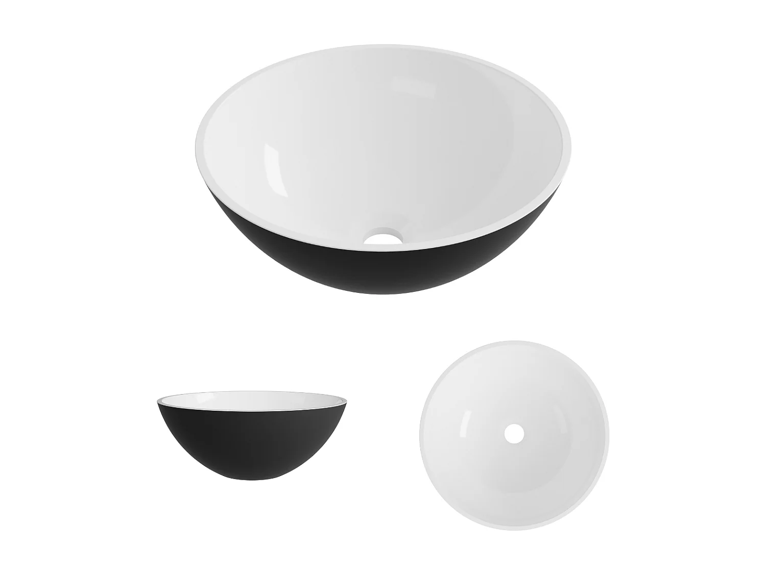 Vasque à poser VIDAR - 75% Minéral Noir/Blanc Brillant Ronde 38cm*H15cm - LAVABERG