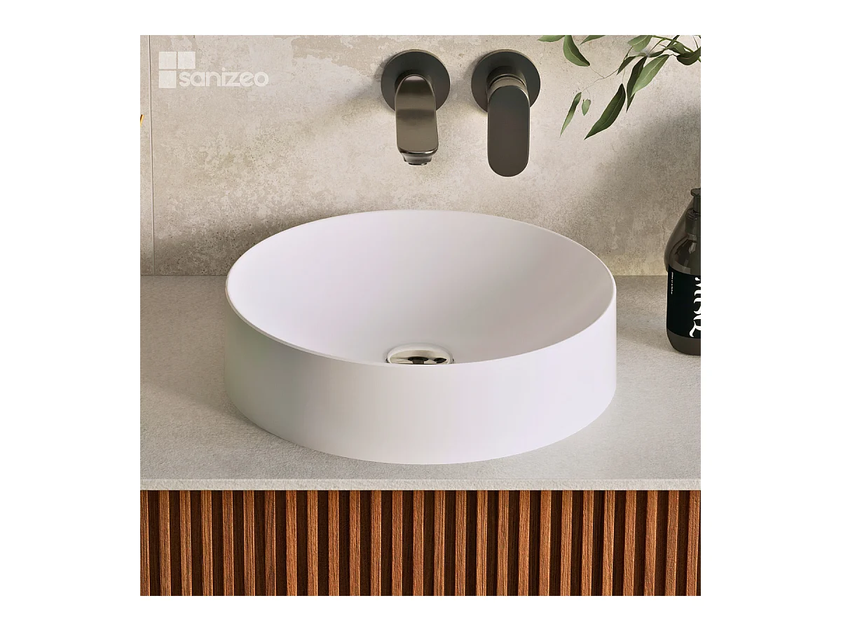 Vasque à poser OSCAR - 75% Minéral Blanc Mat Ronde 40cm*H11,7cm - OSCAR LAVABERG