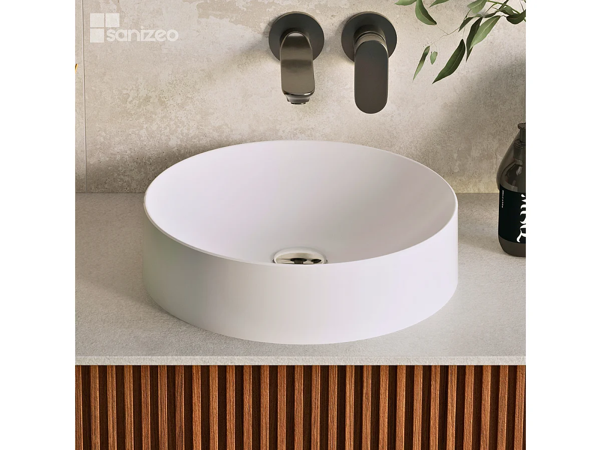 Vasque à poser OSCAR - 75% Minéral Blanc Mat Ronde 40cm*H11,7cm - OSCAR LAVABERG