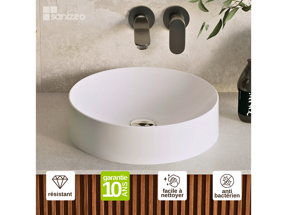 Vasque à poser OSCAR - 75% Minéral Blanc Mat Ronde 40cm*H11,7cm - OSCAR LAVABERG