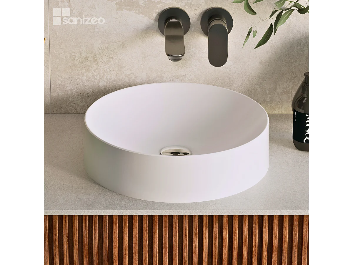 Vasque à poser OSCAR - 75% Minéral Blanc Mat Ronde 40cm*H11,7cm - OSCAR LAVABERG