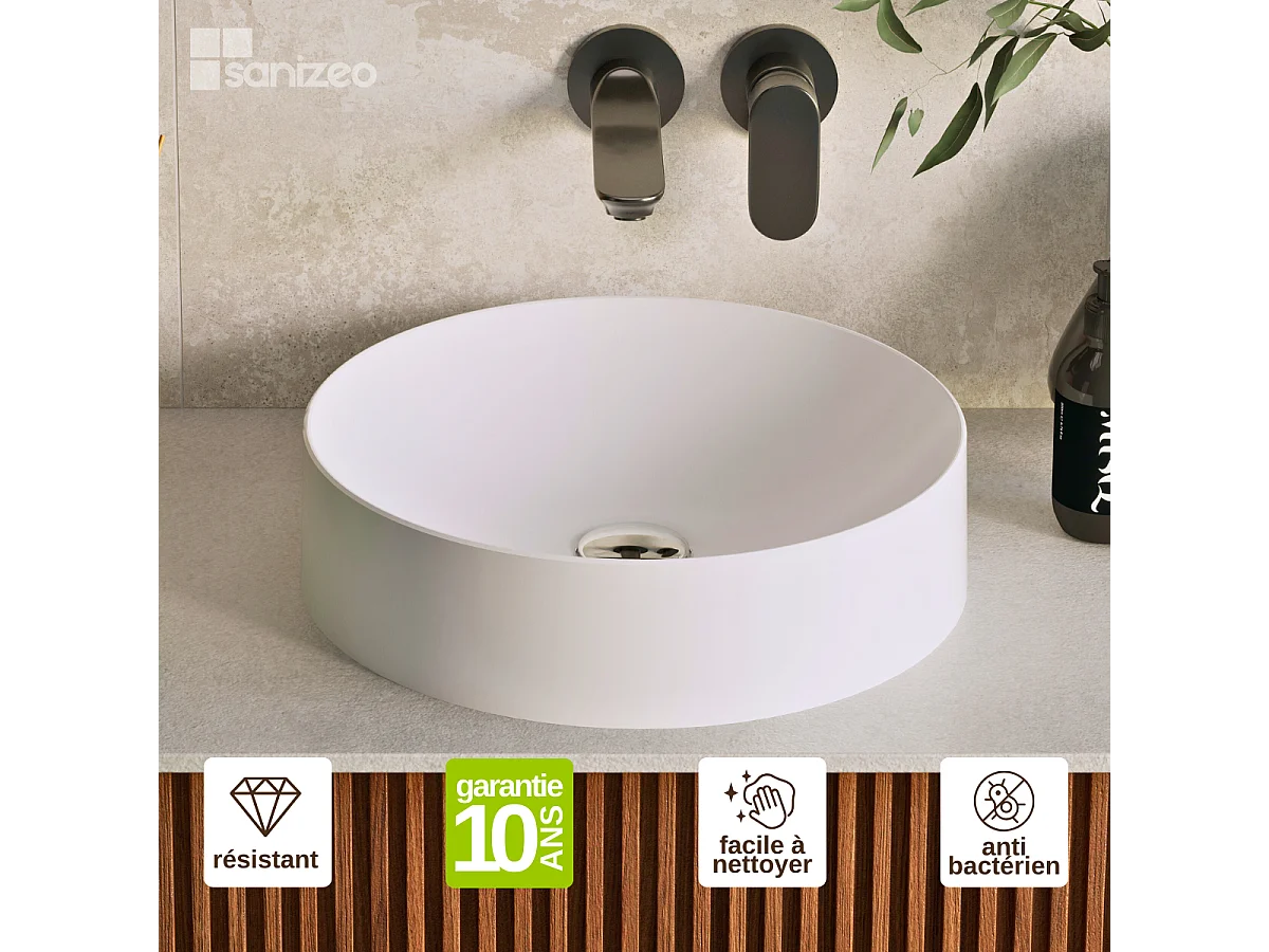 Vasque à poser OSCAR - 75% Minéral Blanc Mat Ronde 40cm*H11,7cm - OSCAR LAVABERG