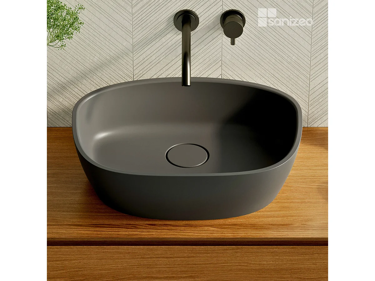 Vasque à poser FRODE - 75% Minéral Noir Mat Asymétrique 50*36*H16.6cm - LAVABERG