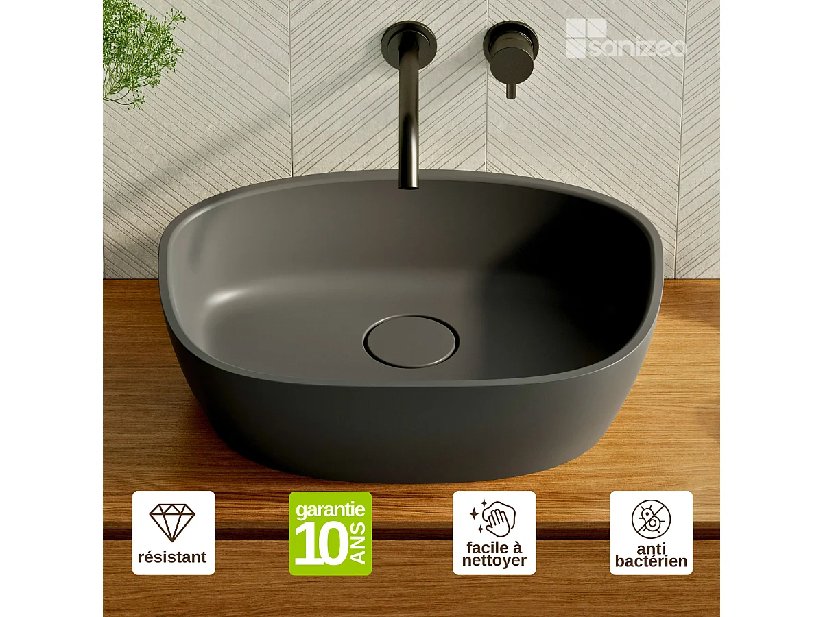 Vasque à poser FRODE - 75% Minéral Noir Mat Asymétrique 50*36*H16.6cm - LAVABERG